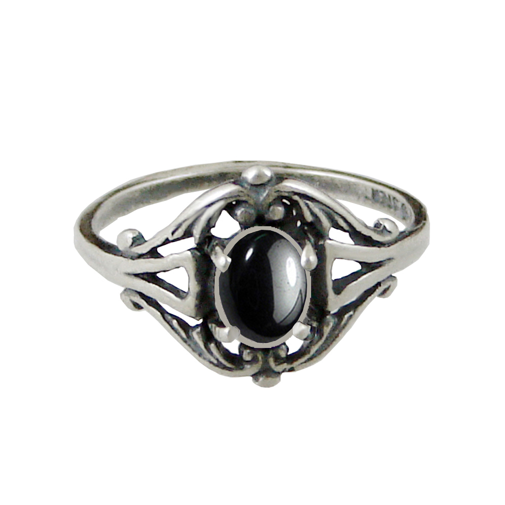 Sterling Silver Filigree Ring With Hematite Size 7